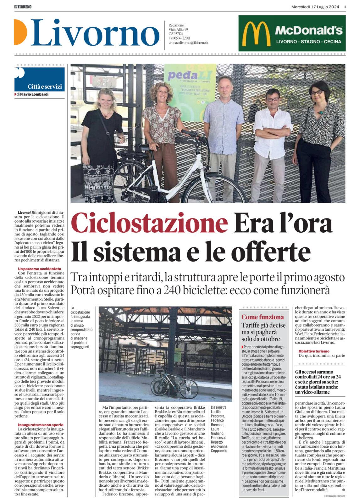 Ciclostazione – Articolo Il Tirreno 17.07.2024