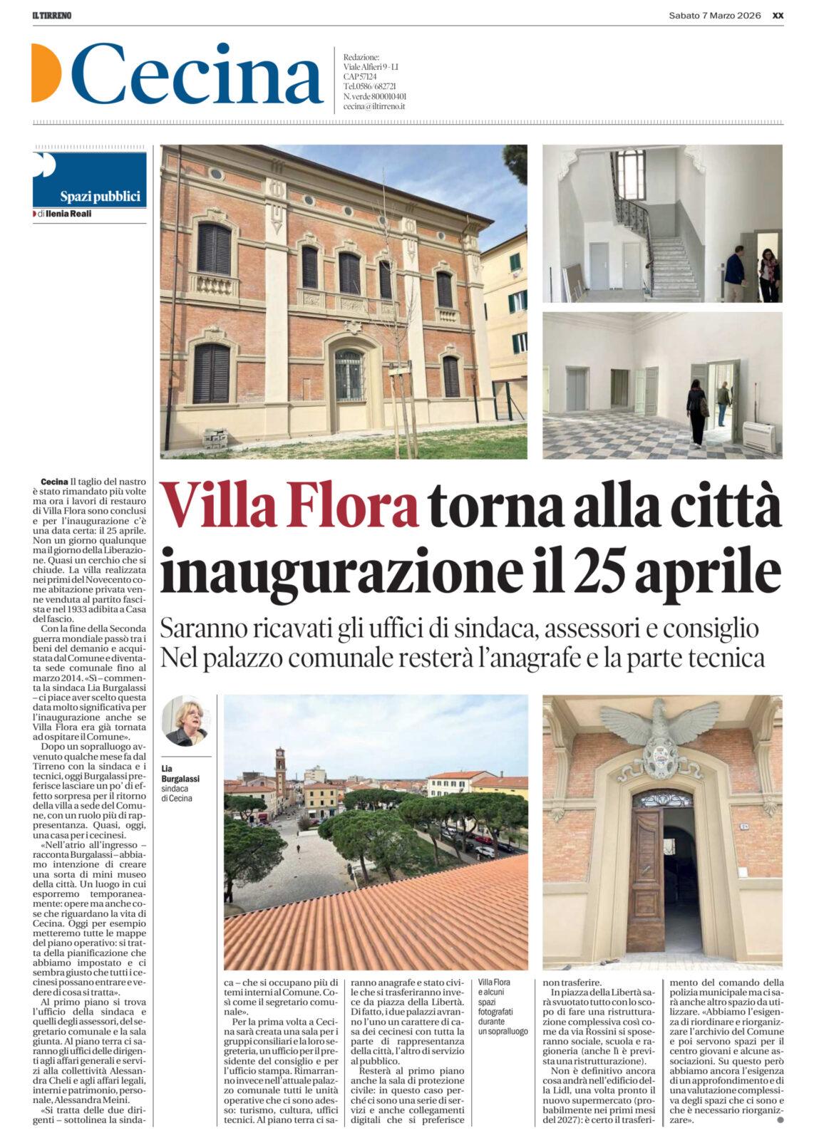 Villa Flora Cecina – Il Tirreno 07.03.2026